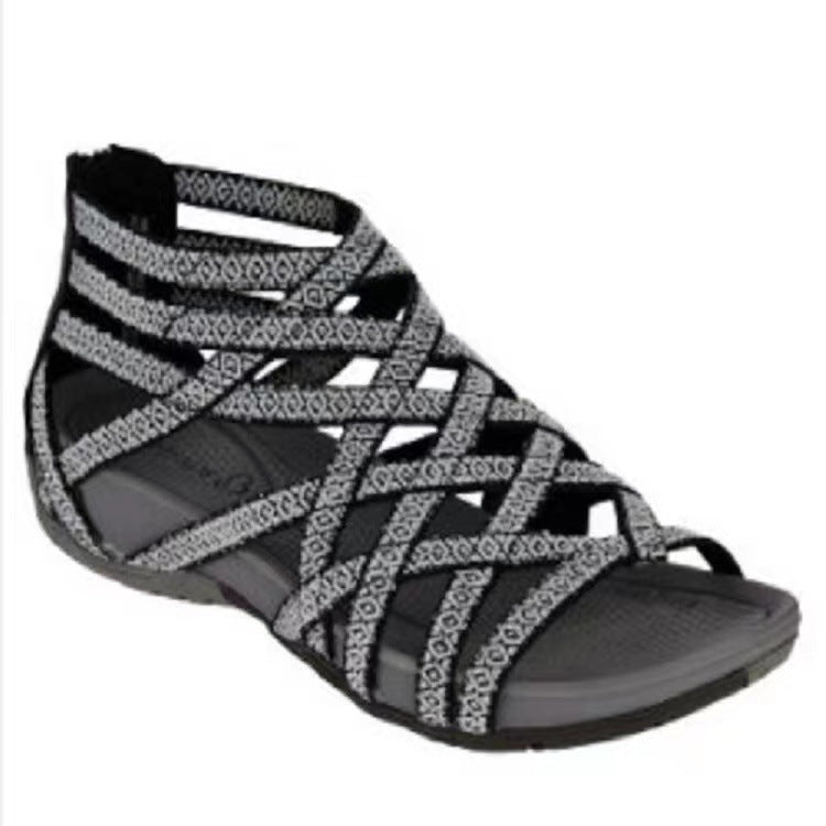 Flat Cross Strap Open Toe Leopard Print Sandals