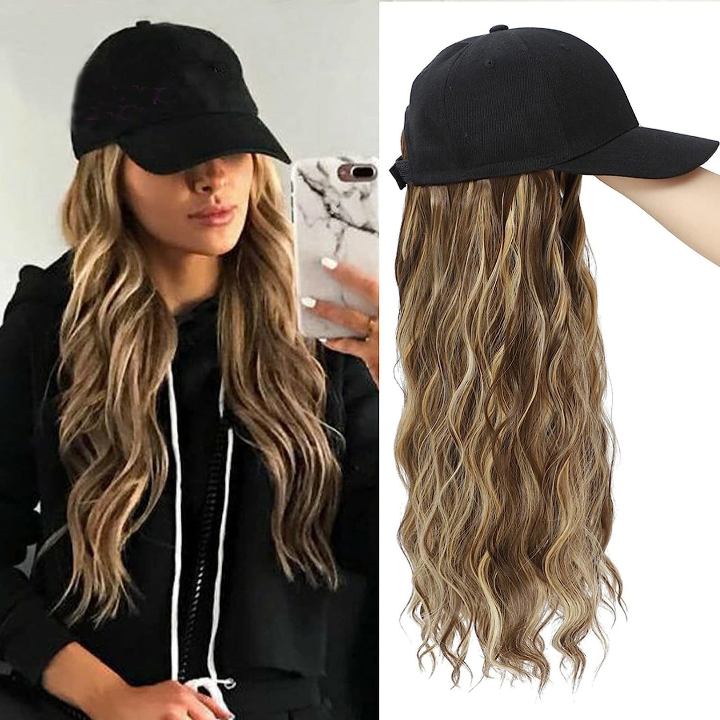 Hat One-piece Women's Big Wave Long-rolled Chemical Fiber Wig