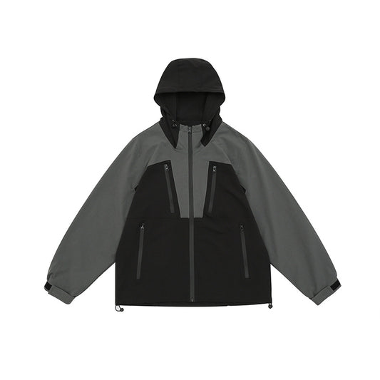 Men's Fashion Retro Color Matching Outdoor Sports Hooded Shell Jacket