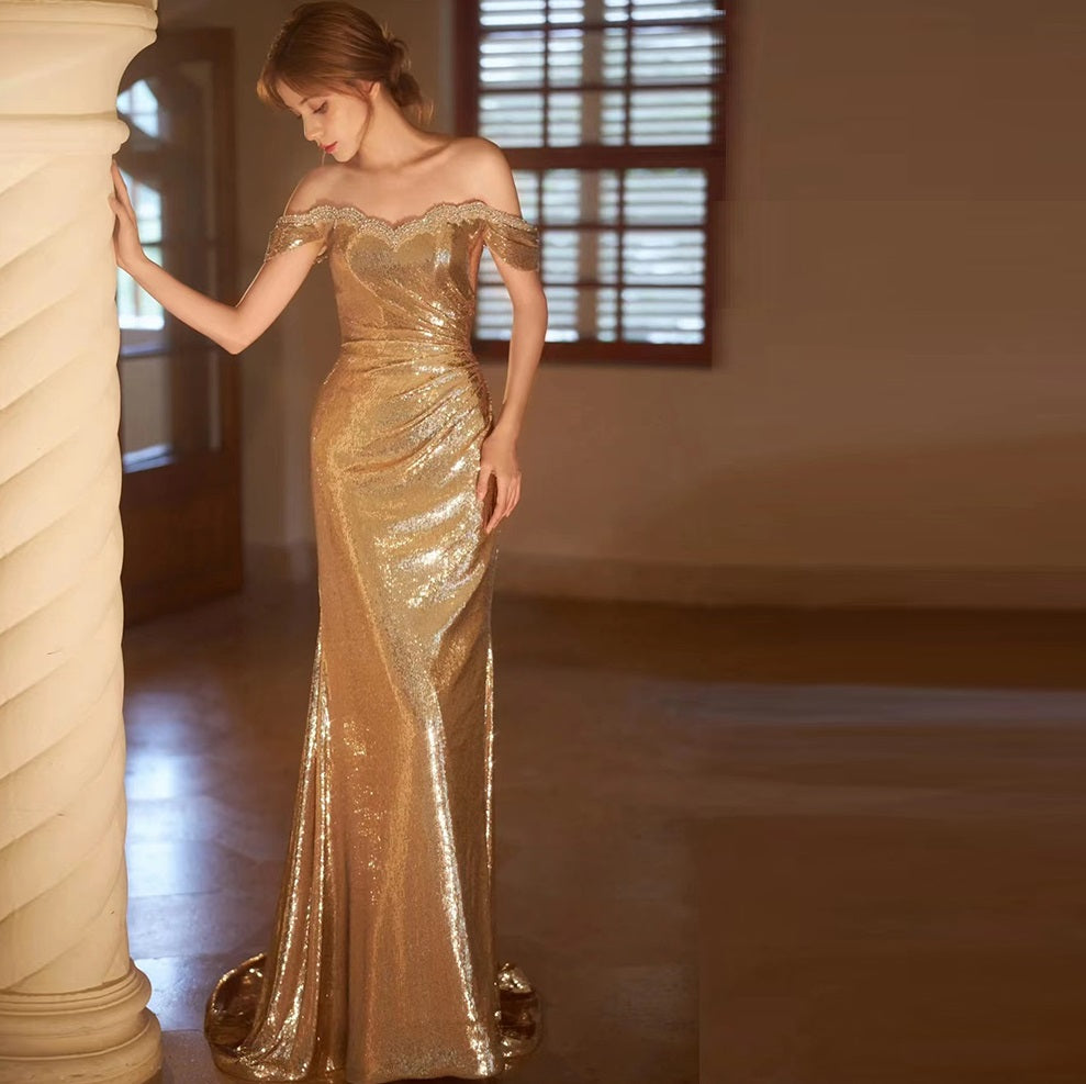 Off-shoulder Banquet Temperament Host Dress