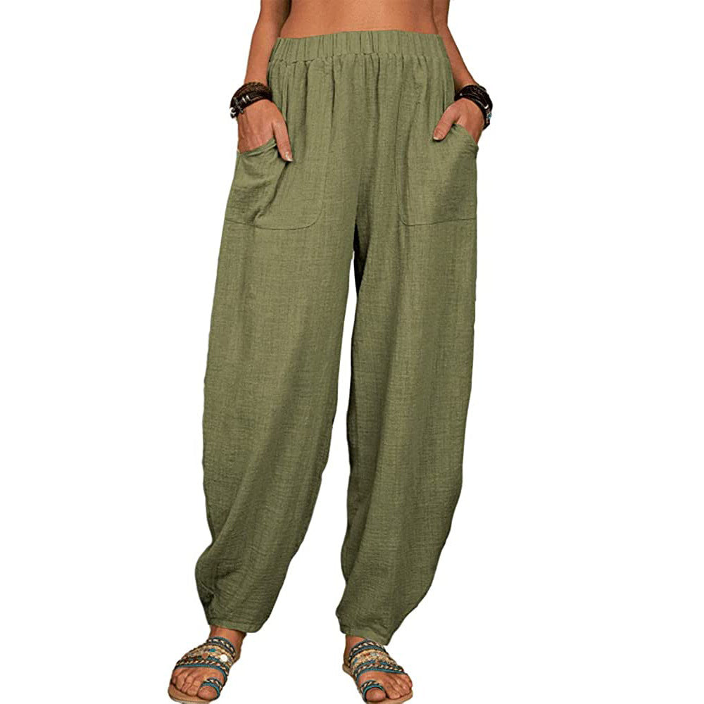 Harem Pants Summer Fashion Solid Color Pockets Trousers Womens Clothing