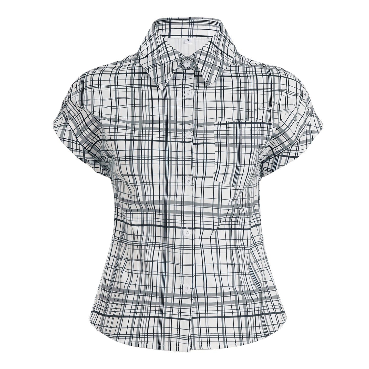 British Style Wooden Ear V-neck Plaid Shirt Elegant Waist Button Puff Sleeve Top