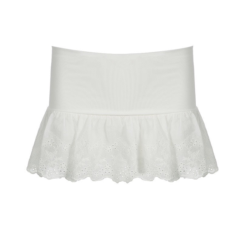 French High Waist Elastic Double Layer Lace Stitching Pantskirt