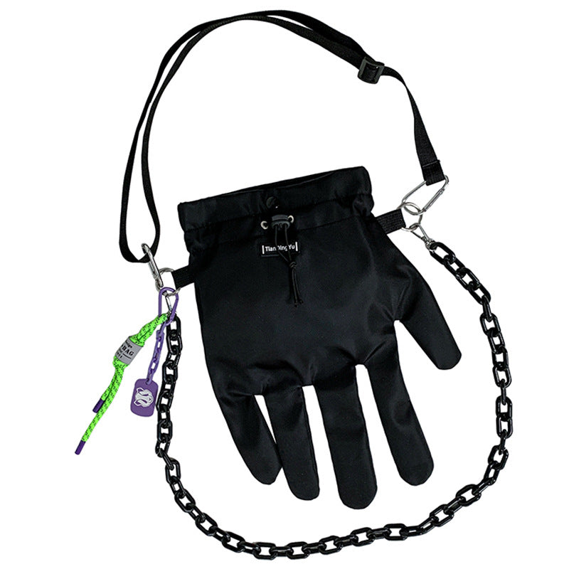 Glove-shaped Black Drawstring Pleated Female Bag