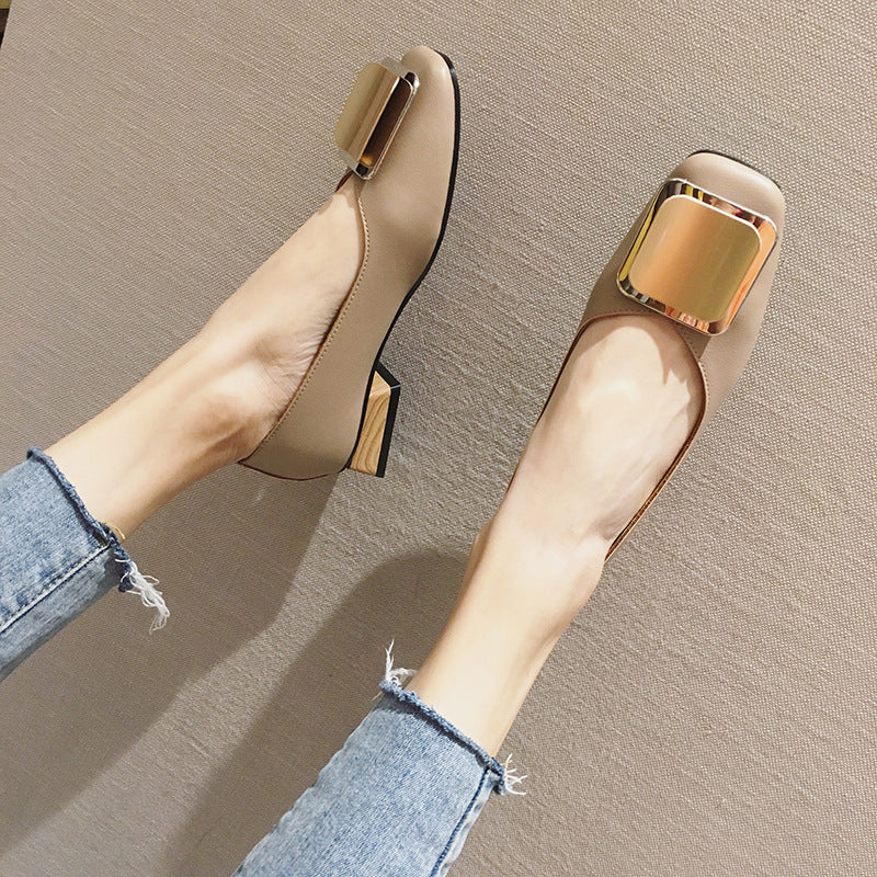 Women's Chunky Heel Shoes New Low Heel Shallow Mouth Square Toe