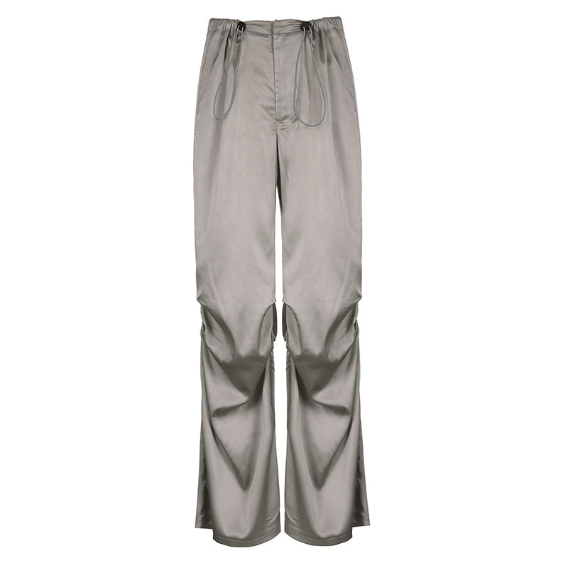 Solid Color Temperament Drape Mopping Satin Low Waist Loose Casual Woven Pants