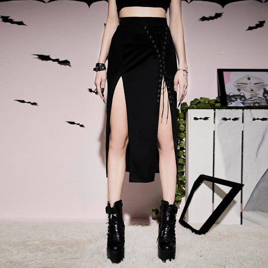 Gothic Style Lacing High Openings Not Into A Half Skirt