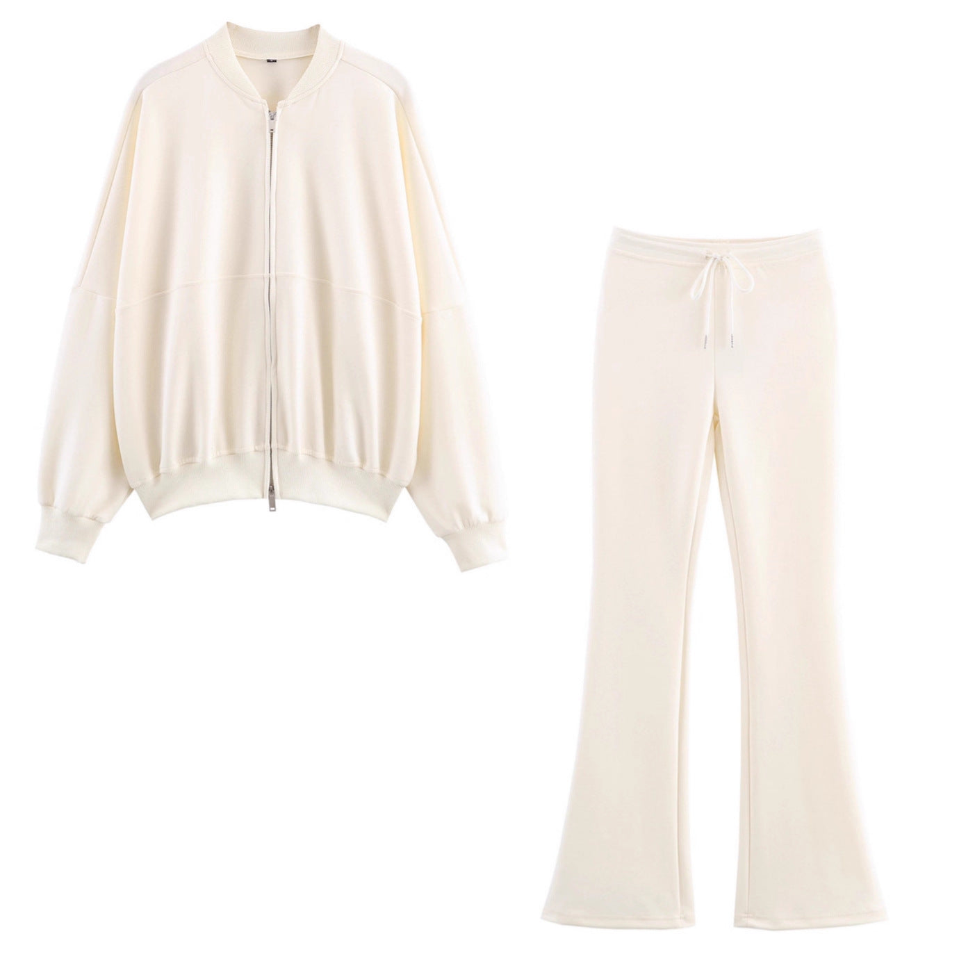 Womens Pilot Jacket Double-Face Fabric Flare Pants Casual Trendy Set