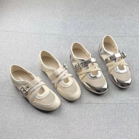 Summer New Korean Style Hollow Mesh Mary Jane Shoes For Women, Fashion Versatile Comfort Soft Flat Loafers