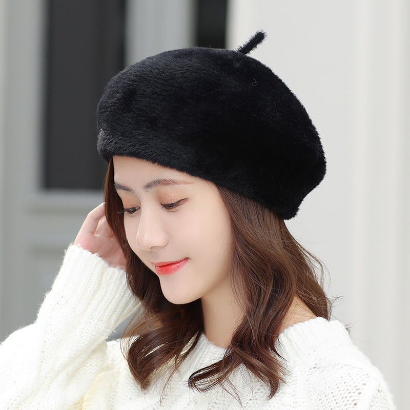 Solid Color Mink Velvet Warm Fashion British Pumpkin Painter Hat