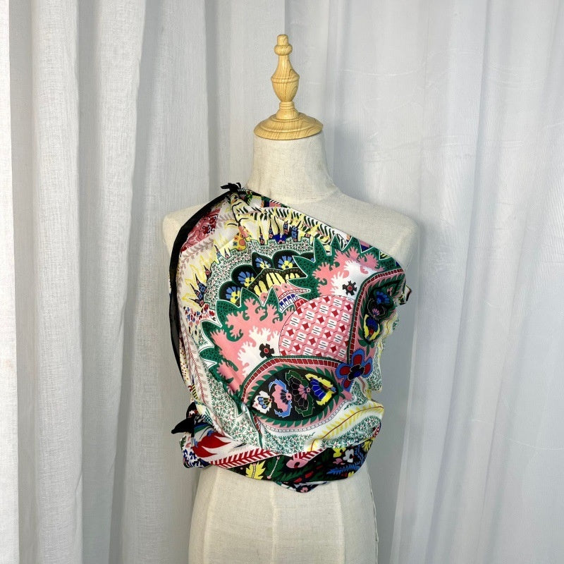 Women's Silk Scarf Strap Retro Tube Top Sun Protection