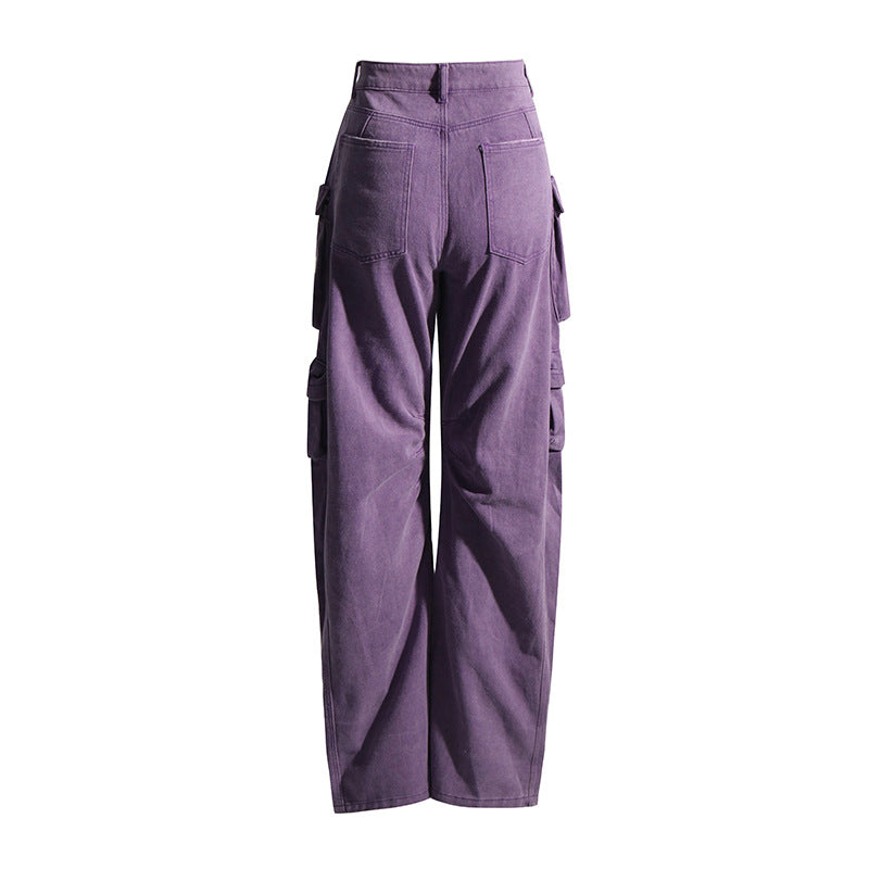 Women's High Waist Straight Cargo Jeans