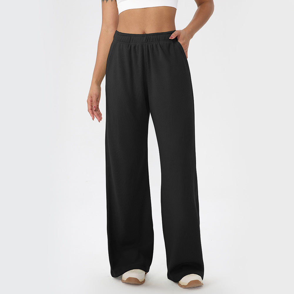 Waffle-Weave Sports Pants In Solid Colors Loose Fit