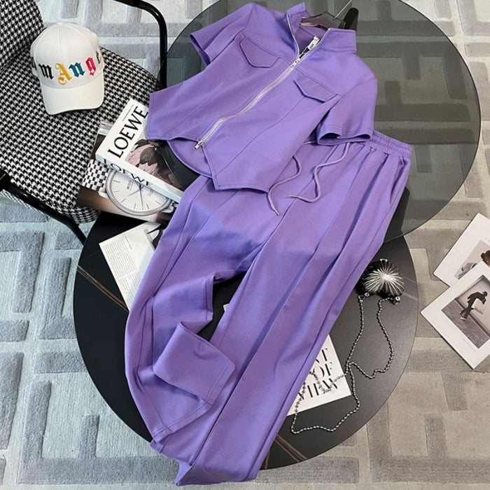 Short-sleeve Wide-leg Pants Casual Sportswear Set