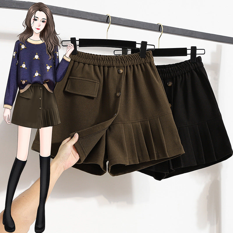 Women's Autumn And Winter Woolen Trousers Skirt Wide Leg Shorts