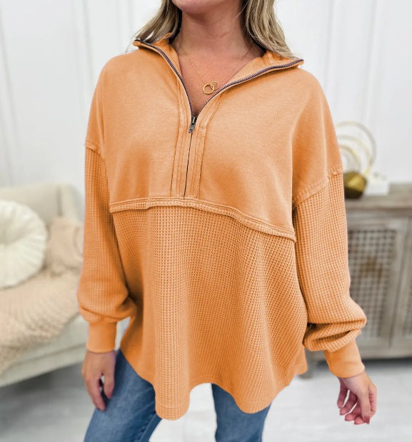 Dametøj Løs Lynlås Patchwork Sweater
