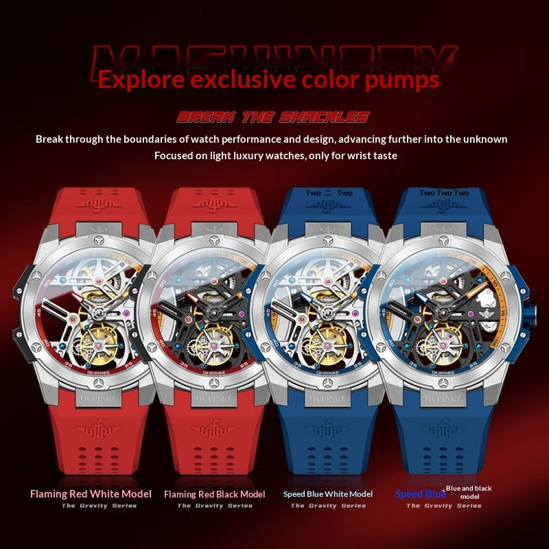 Flywheel Mechanical Mens Watch Silicone Waterproof Mens