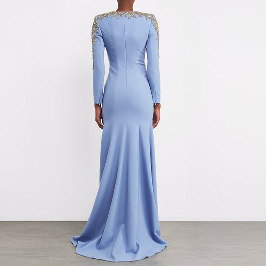 Heavy-duty Beaded And Diamond-encrusted Petite-trailing Long Dress