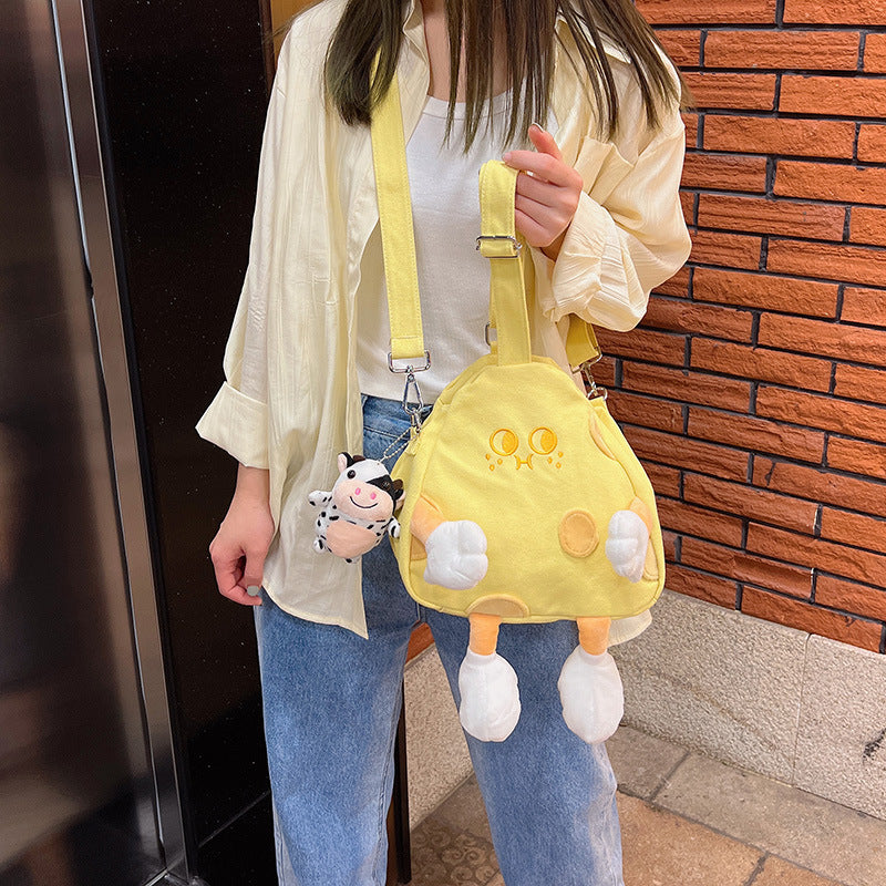 Cute Cheese Canvas One Shoulder Student Messenger Bag