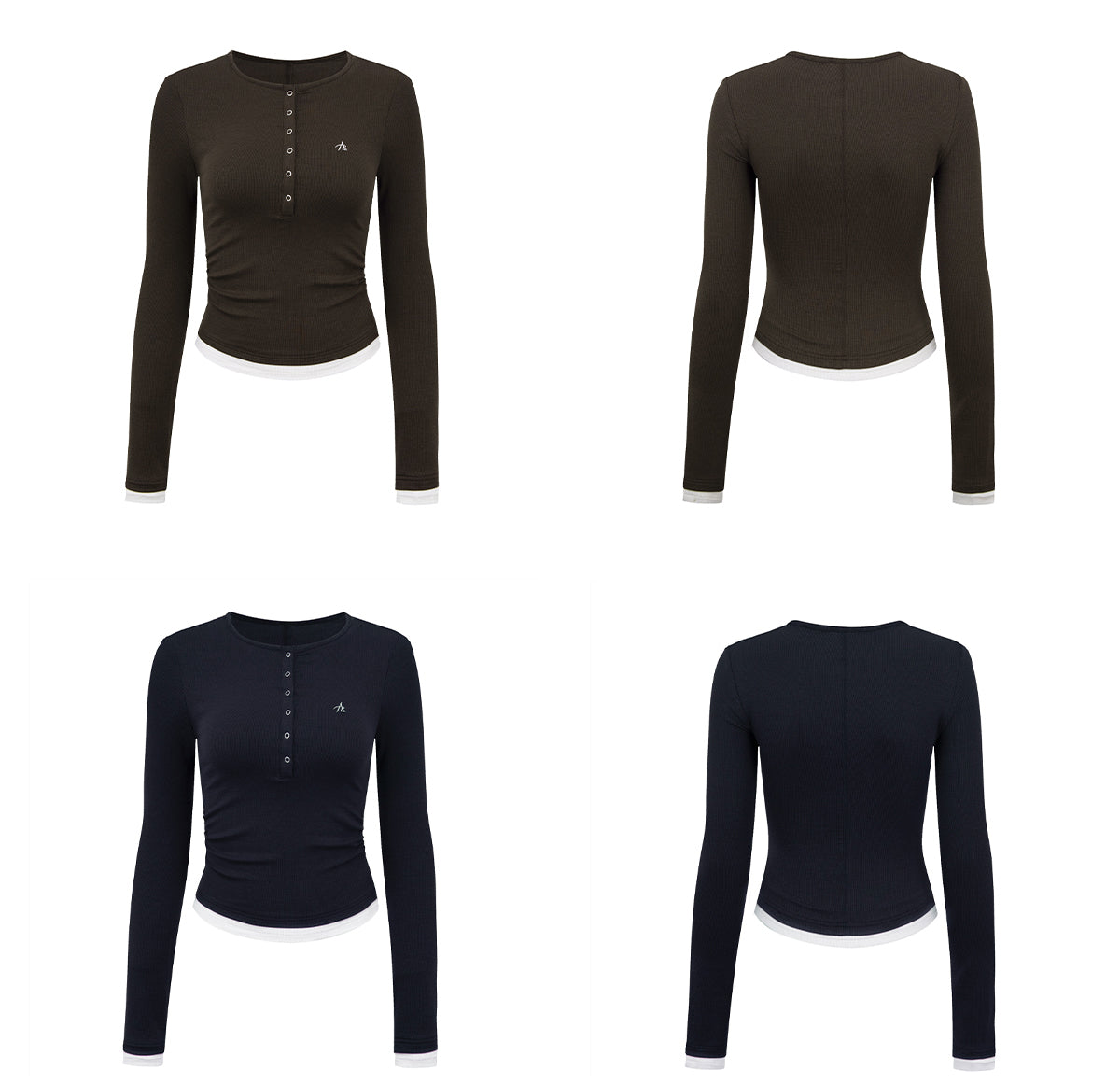 Henry Collar Slim-fit Knitted False Two Pieces Long-sleeved T-shirt