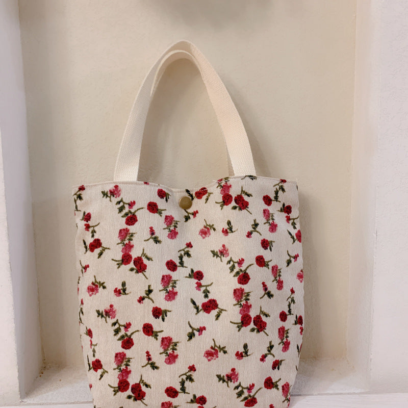 Autumn And Winter Literature And Art Flower Bag Simple Corduroy Fabric
