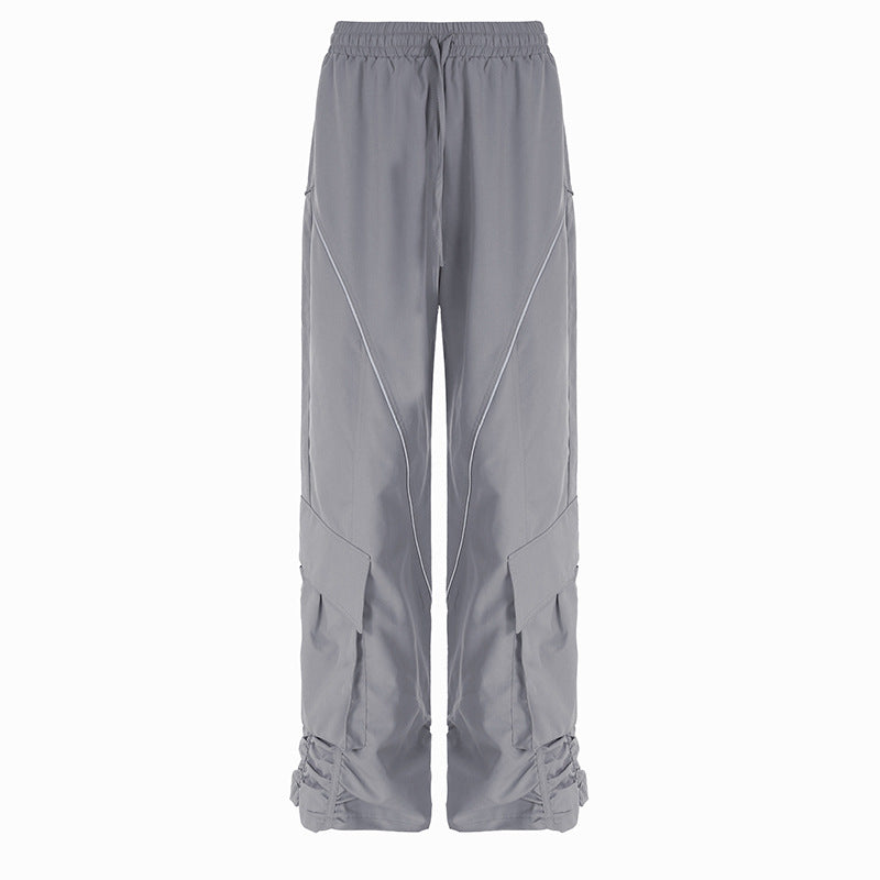 Women's Large Pocket Pleated Drawstring Elastic Lace Casual Pants