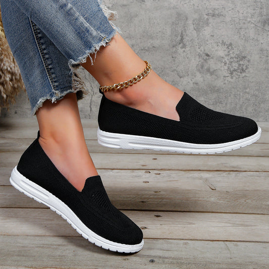 Store Størrelser Flade Hæle Ensfarvede Flyknit Casual Damepumps