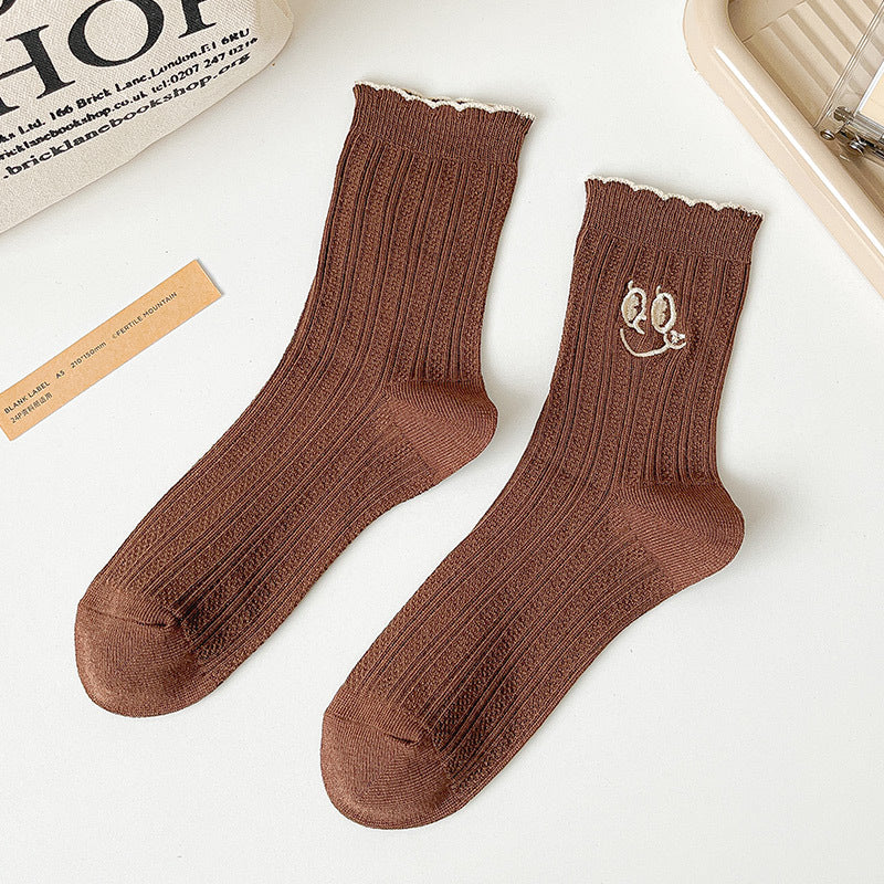 Ins Style Embroidered  Face College Style Hose