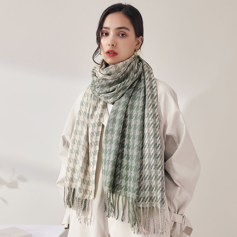 Women's Cashmere Sweet Mid Length Plaid Scarf