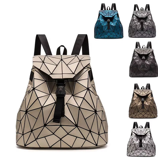 Matte Geometric Women's Backpack - Holographic Drawstring Bag for Teenage Girls
