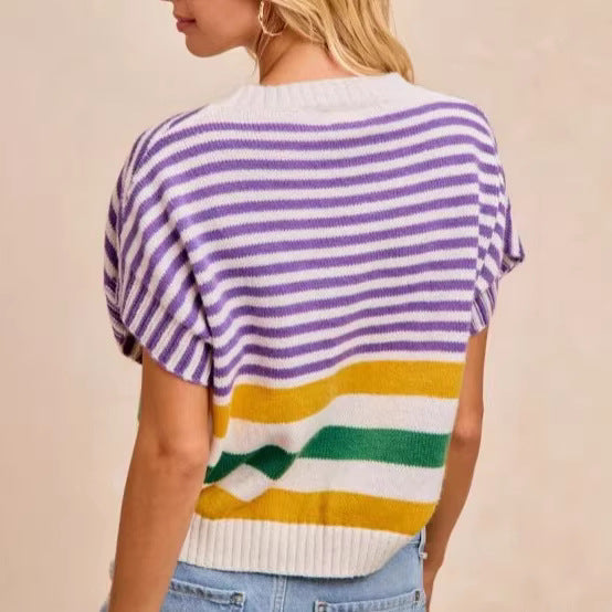 Round-neck Knit Top Striped Womens Clothing