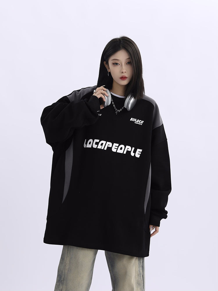Racing Element Round Neck Long Sleeve Sweater Loose Couple's Tops