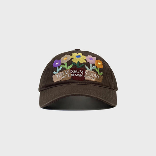 Embroidered Five Pots Flower Baseball Cap Female Soft Peaked Cap