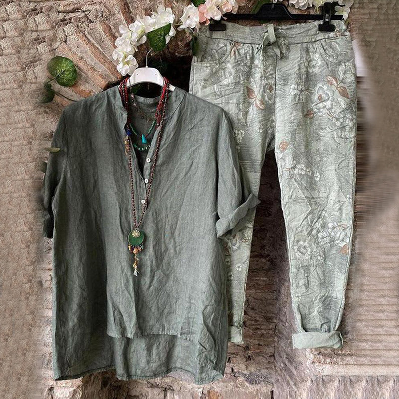 Cotton Cardigan Urban Casual Cotton Solid Gray Shirt Long Linen Sleeves Suit