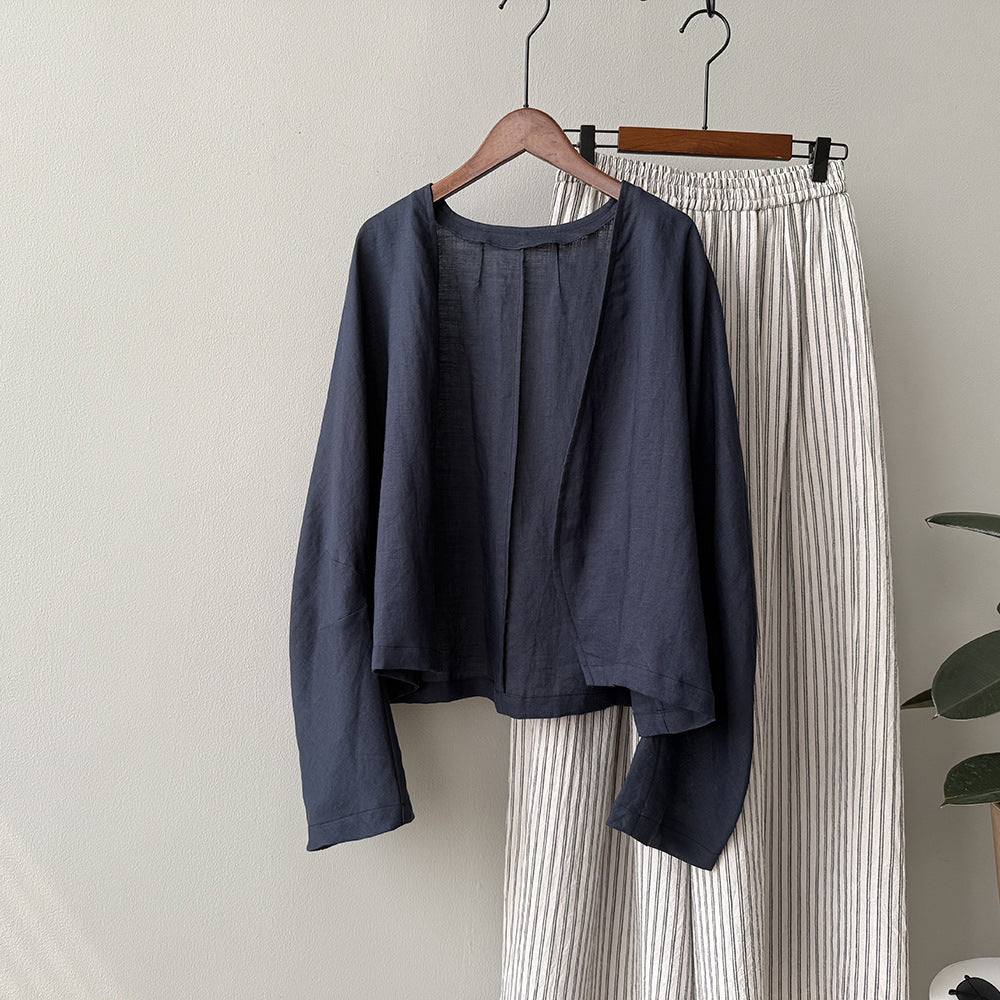 Artistic Retro Ramie Long-sleeved Loose All-match Sun Protection Shirt Top