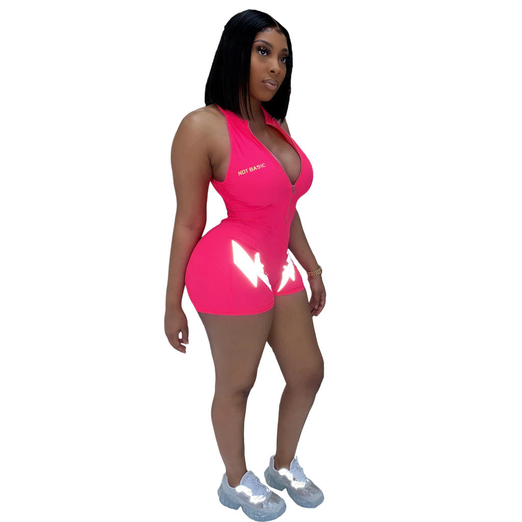 Fashion Lightning Letter Printing Jumpsuit