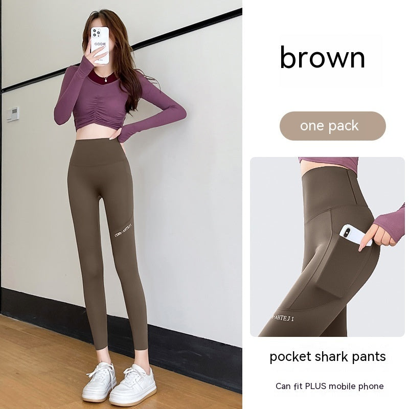 Fall High Waist Hip Lifting And Belly Contracting Yoga Barbie Bodybuilding Pocket Leggings