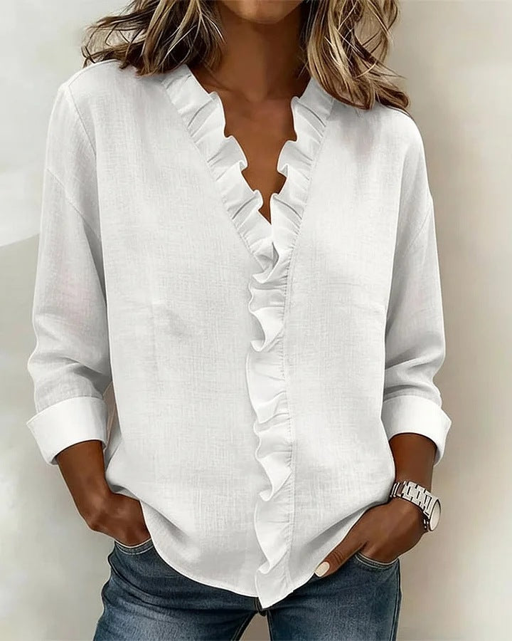 Ruffled Long Sleeve Cotton Shirt