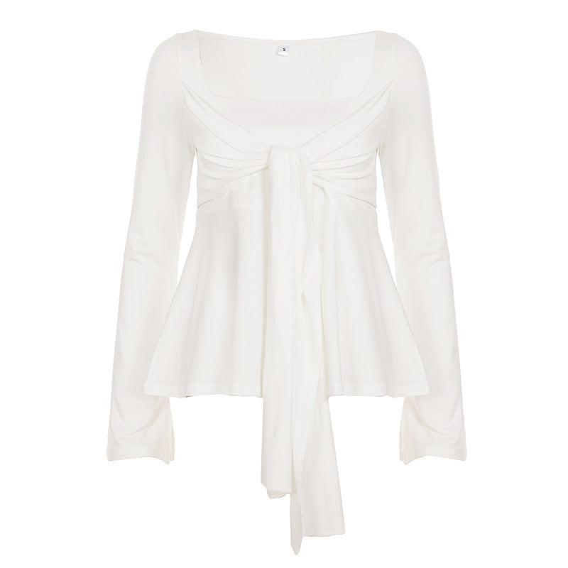 New Relaxed Loose-fit Womens Long-sleeve Top With A Square Neckline