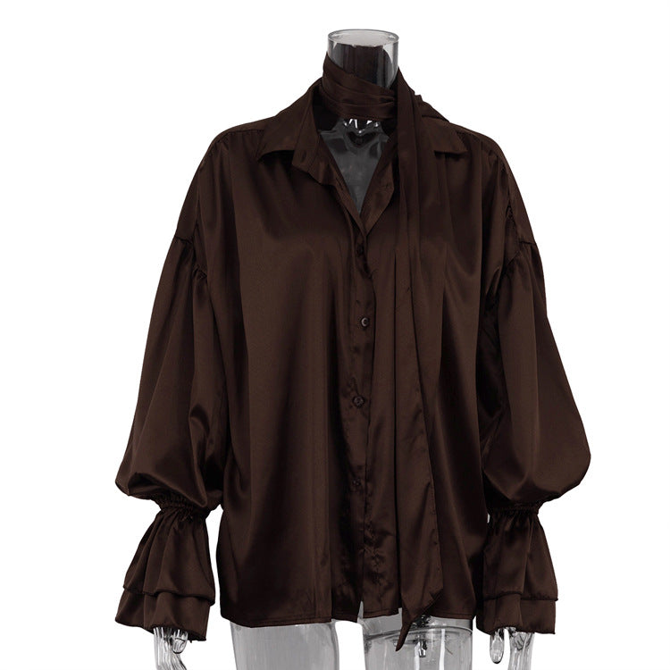 Scarf Bell Sleeve Loose Shirt Temperament Wild