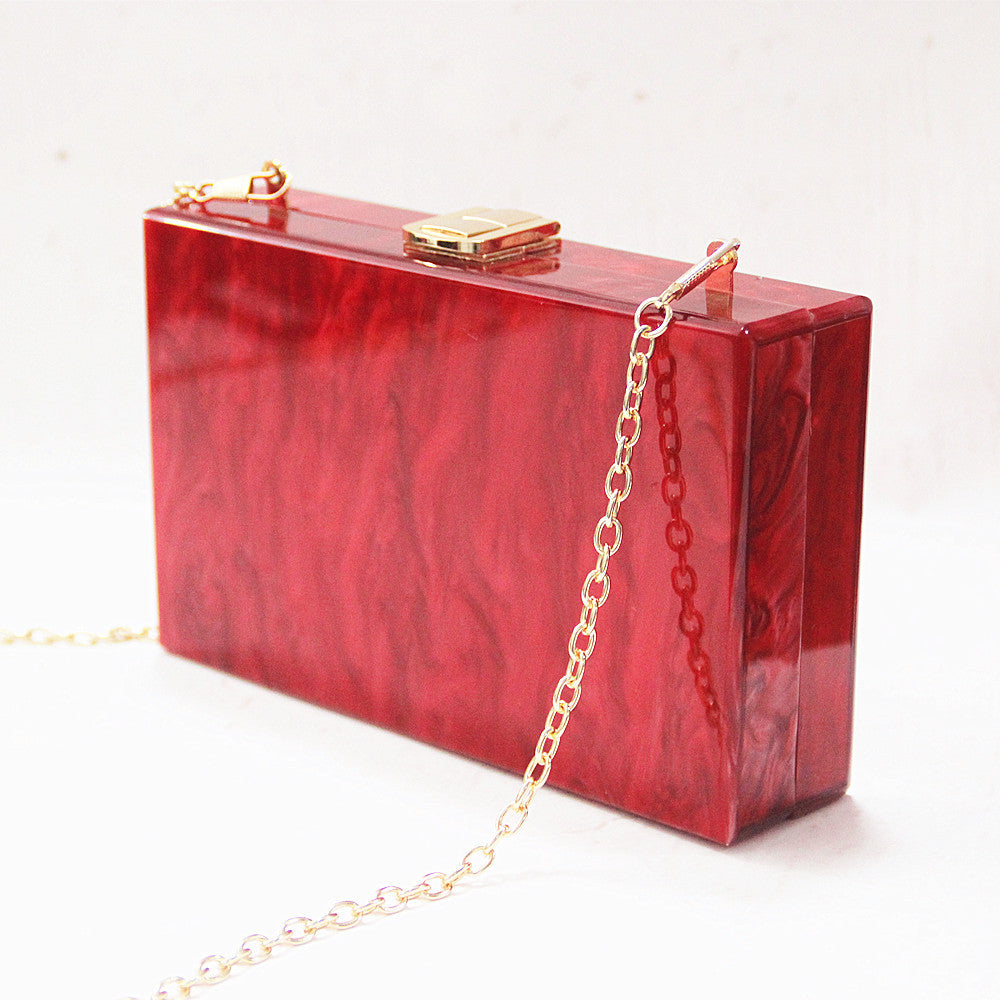 Ny stil pung Én skulder messenger taske Mode dame rød perlemor akryl taske banket clutch