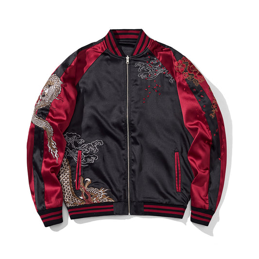 Heavy Duty Embroidered Divine Beast Flying Dragon Mens Casual Baseball Jacket