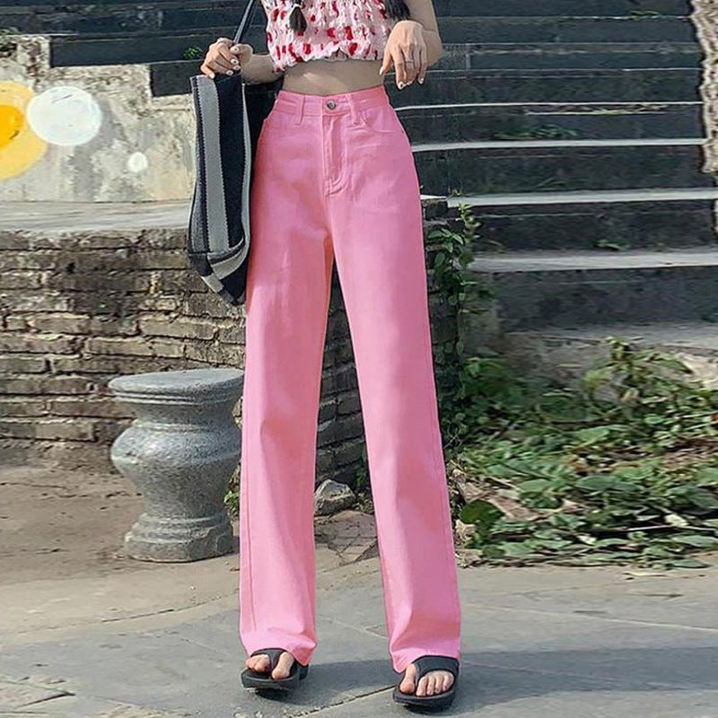 Women's High Waist Straight Jeans Loose-fitting Wide-leg Trousers
