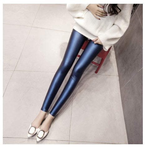 Plush PU Leather Pants Women's Outer Wear Tight-fitting Base Color