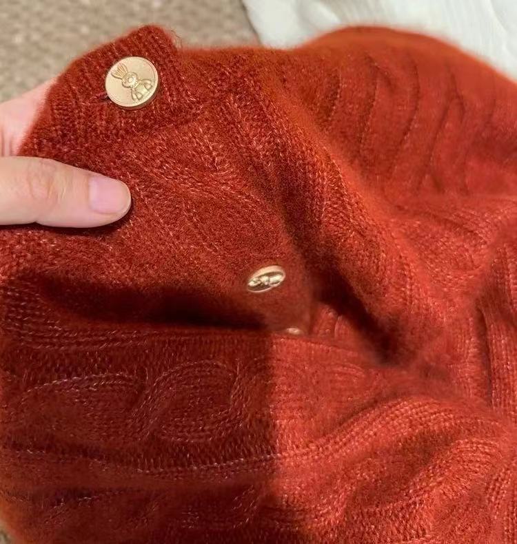 Moderigtig tyk varm rød crewneck-sweater