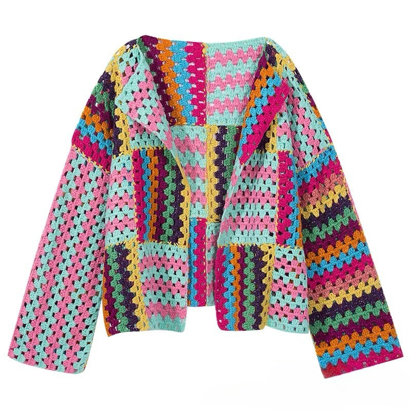 Sweet Heavy Industry Color Woven Crochet Loose Slim Long Sleeve Sweater