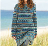 Womens Printed Chunky-Knit Fabric Long-Sleeve Dress