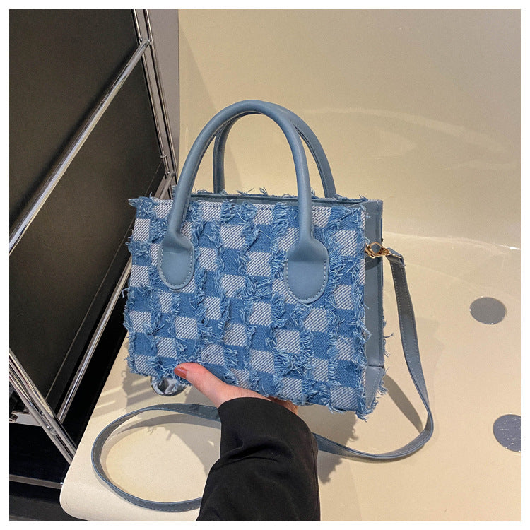 Plaid New Korean Style Fashionable Trendy One-shoulder Winter Textured Messenger Bag