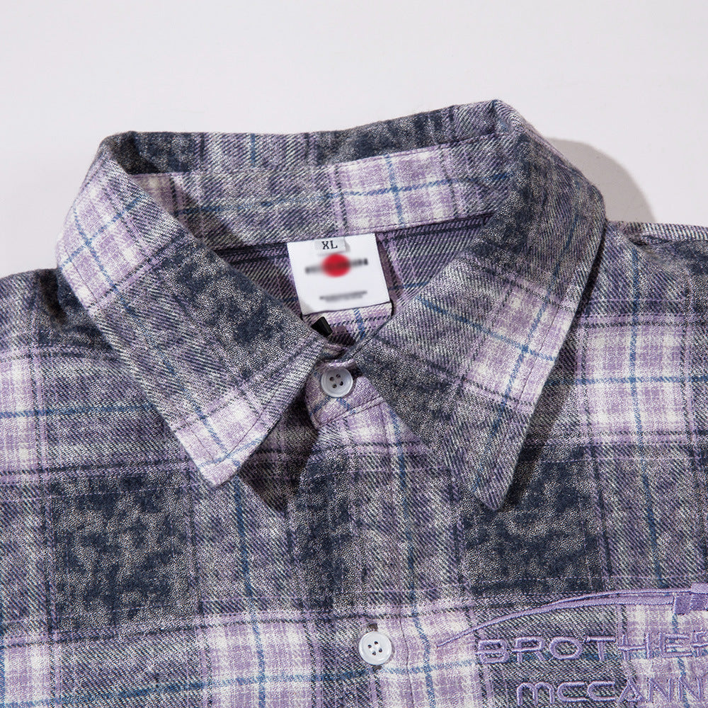 Distressed Color Matching Plaid Long Sleeve Shirt For Men