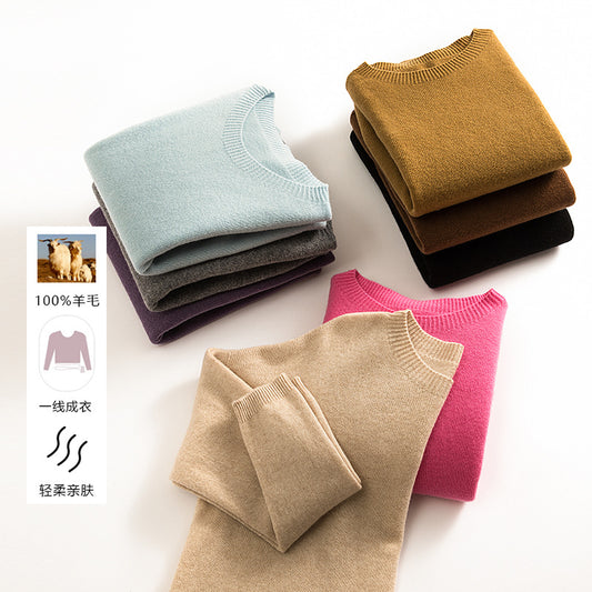 Women's Loose Slimming Round Neck Pure Wool Sweater